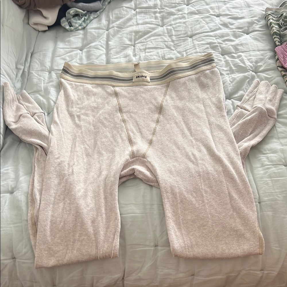 SKIMS Beige Ribbed Lounge Pants